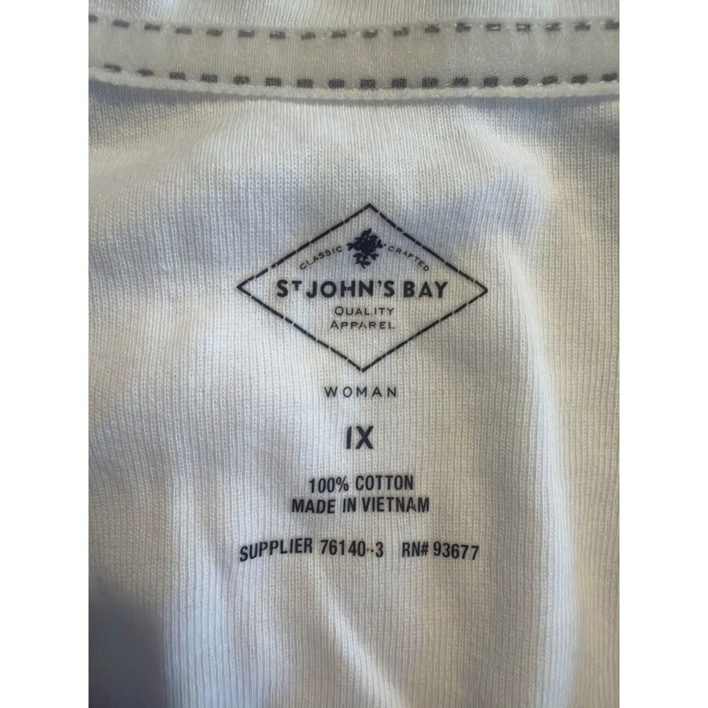 St Johns Bay White Cotton Short Sleeve T-Shirt Womens Plus Size 1X Crew Neck Tee - Picture 2 of 5
